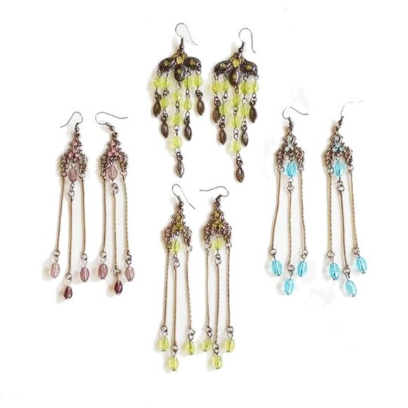 Handmade Jewelry - Vintage 4 Pair Silver Earrings Swarovski Glass Citrine Amethyst Aqua  50off3